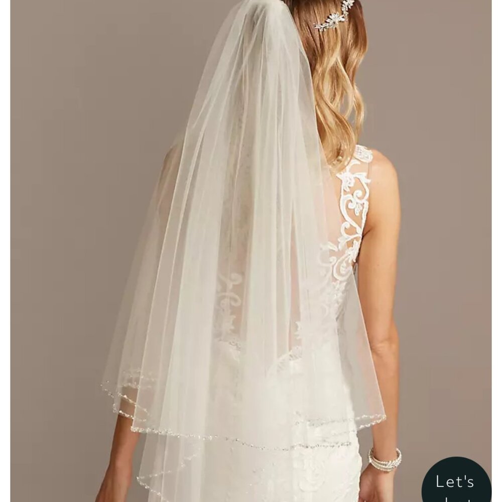 ✨ NWT David’s Bridal Floral Appliqué Halter Wedding Gown + Beaded Veil | $1,928 - Picture 8 of 14